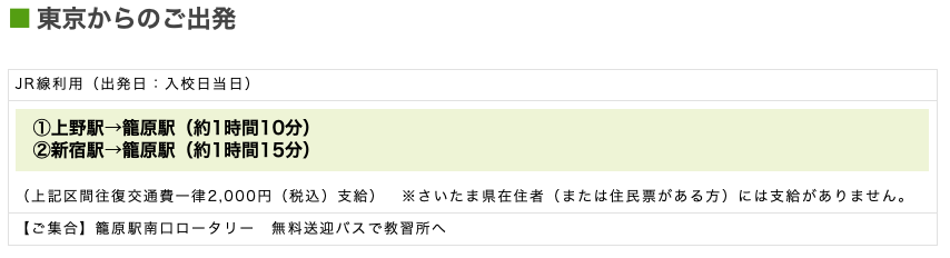 かごはら自動車学校
東京からの経路