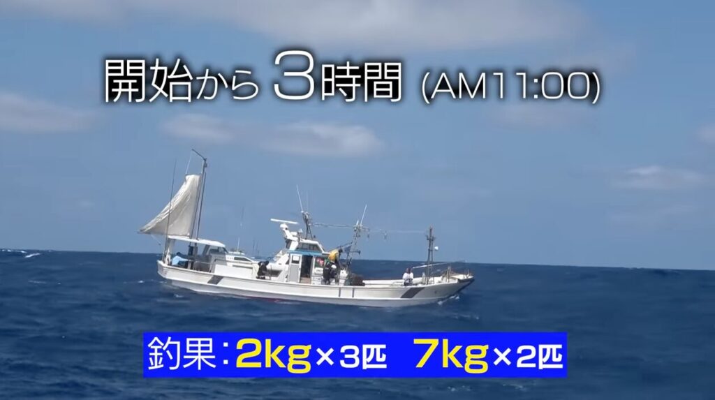 江頭2:50
前半30分の釣果は2キロ3匹、7キロ2匹