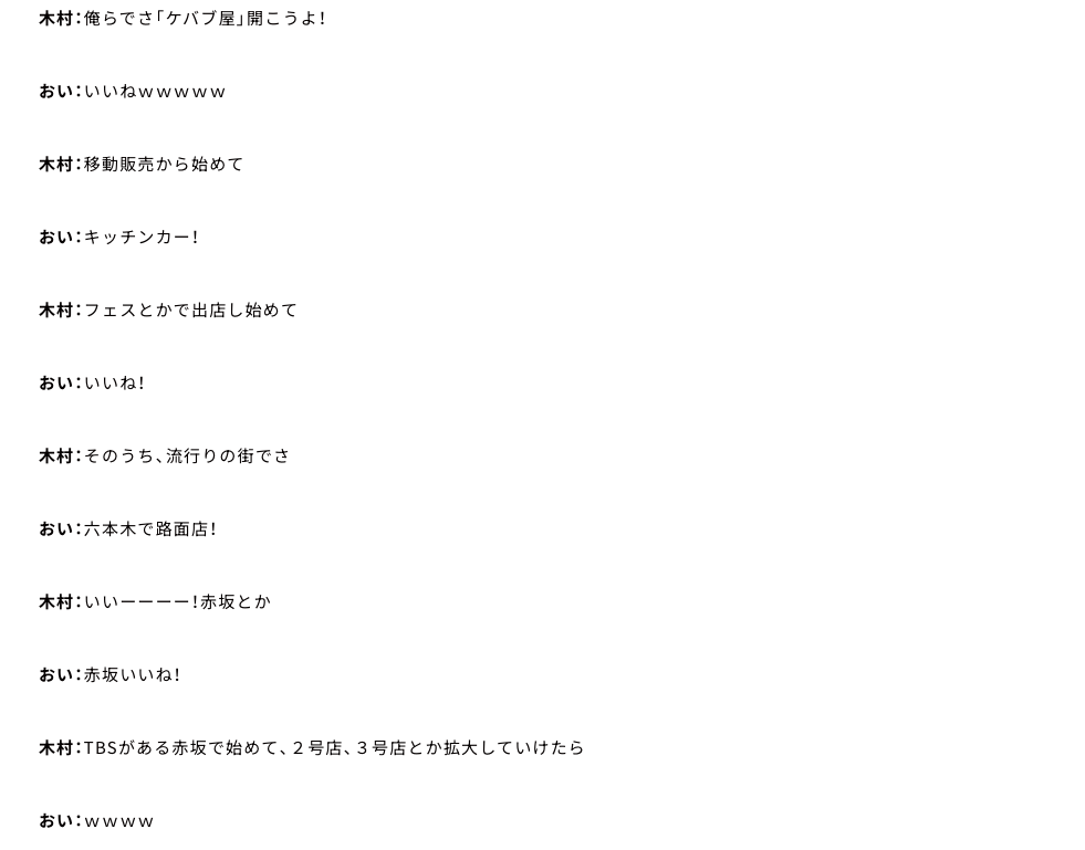 木村昴
ケバブ屋オープンに向けて